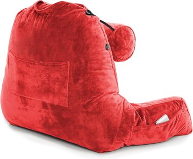 Подушка для чоловіків з підлокітниками - велика, для читання та відпочинку в ліжку. З преміум-піною з пам'яті, знімний валик для шиї на банджі. Червоний колір | Оригінальна версія