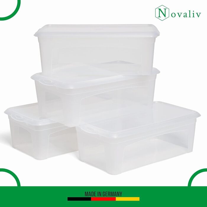 6 Storage Boxes with Lid 5L Transparent Boxes Stackable Nestable Storage boxes with Clip Closure BPA-free Plastic 34x19x11 cm
