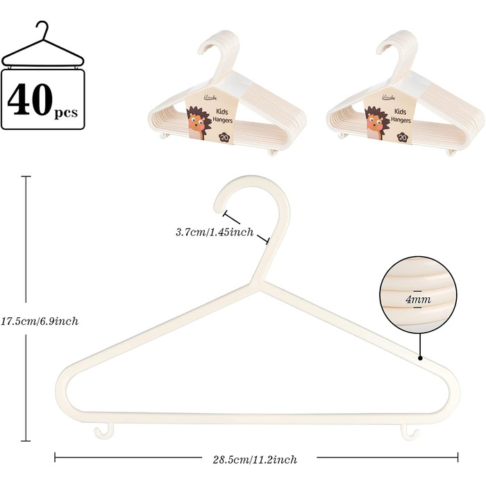 Набір вішалок для дитячого одягу Ilauke, 40 шт., 28,5 см, бежевий