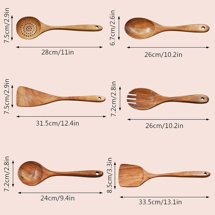 Набір дерев'яних ложок Holzlöffel, 6 шт., teak, антипригарне покриття для кухні
