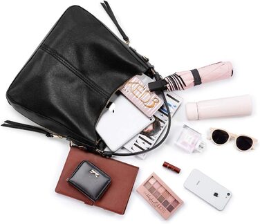 Жіноча сумка-шопер Reaer середнього розміру, чорна PU шкіра, сумка через плече, вінтажна Hobo Bag для роботи, офісу та покупок (L, Чорний)