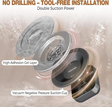 Сучасна поличка для душу Lekesky, стійка до іржі, 2 шт., Gunmetal Grey, алюміній, на присосках, без свердління, з 12 гачками, прямокутна