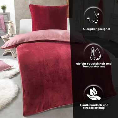 Комплект постільної білизни DreamHome Winter Wende з плюшем, 135x200, Nicky-Teddy, Cashmere Touch, кораловий фліс, колір: бордово-рожевий