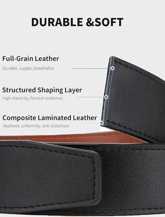 Чоловічий шкіряний ремінь на пряжці, 3,5 см, регульований, для джинсів, комфортна посадка (28-34W, чорний)