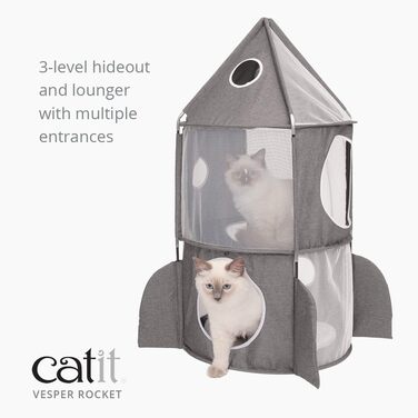 Catit 42001 Vesper Tower, rocket-shaped, with sleeping cushion, for cats, (gray)