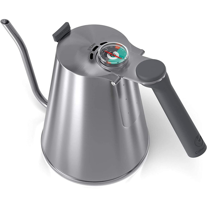 Coffee Gator True Brew Pour Over Coffee Kettle – Professional Pouring Kettle with Precise Swan Neck Spout, Integrated Thermometer, and Quick Fill Lid – Suitable for All Stove Tops – 1.6l