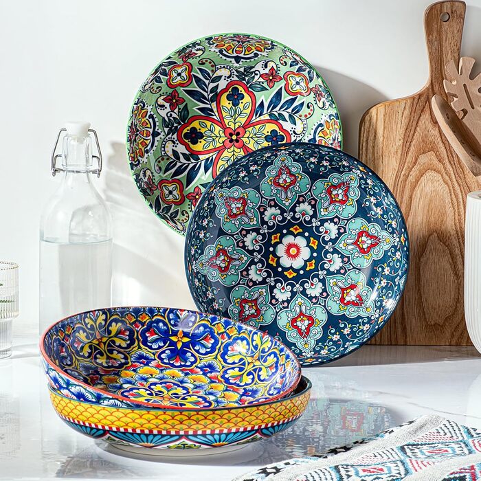 Набір салатниць з порцеляни HENXFEN (4 шт.) - 1000 мл, для салату, супу, пасти, богемський стиль