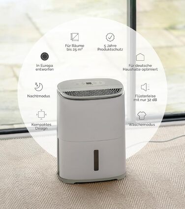 Зволожувач повітря MeacoDry Arete One 6L з очищувачем повітря | Компактний, тихий (32 dB), для спалень, невеликих приміщень та квартир | Фільтр HEPA H13 | Об'єм бака 1.8L