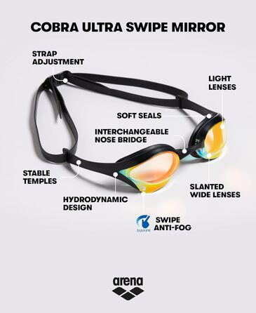 Плавальні окуляри ARENA Cobra Ultra Swipe жовто-білі для дорослих + трубка для плавання ARENA Swim Snorkel III чорна, універсальний розмір