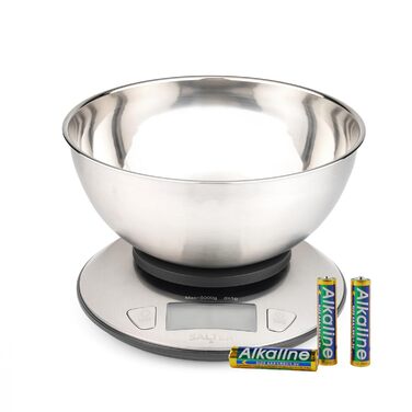 Кухонні ваги Salter з мискою - ваги для вимірювання рідини, 5 кг, 2 л, нержавіюча сталь, LCD-дисплей, для випічки та приготування їжі
