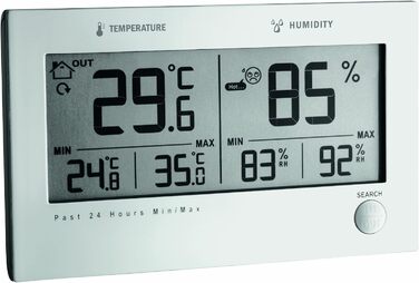 TFA Dostmann Twin Plus Radio Thermohygrometer, Comfort Icons, Frost Symbol, Display of Indoor Temperature and Humidity, Alarm, L 137 x W 17 (38) x H 83 mm