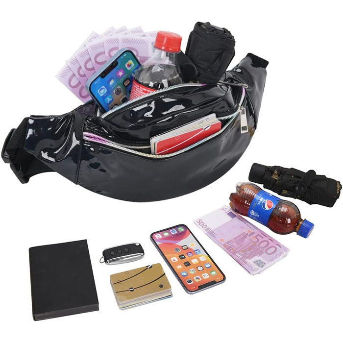 Жіноча поясна сумка-бананка: водонепроникна, з PU шкіри, для спорту, бігу, подорожей (чорна)