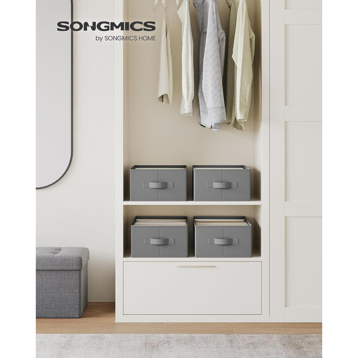 SONGMICS Set of 4 Drawer Organizers, 6 Compartments, Closet Organizer, Foldable, Clothes Organizer, 16.3 x 12.1 x 7 inches, for Pants, Clothing, Dove Gray, URUS009G04