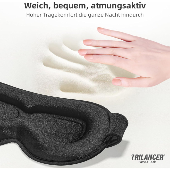 3D маска для сну Trilancer: повне затемнення, комфорт для бічних снів, чорна