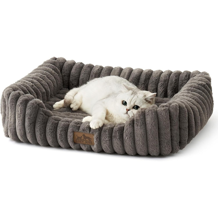 Ортопедичне собаче ліжко COZY KISS, м'яке, для собак маленьких та середніх порід, з високим бортиком, 76 x 58 x 18 см (Сірий)