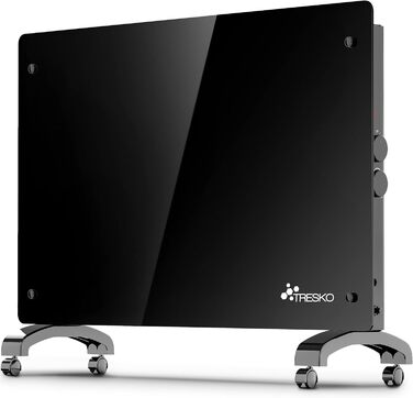 Електричний конвекторний обігрівач TRESKO® 1500 Вт | Скляний конвектор | Обігрівач для дому | Чорний колір