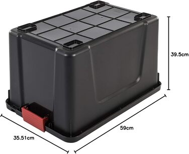 Iris Ohyama Large Plastic Storage Box, 60L Garage Storage Box, 3-Piece Set, SIA-60, Black, Stackable, Binder Clips? B59 x D39.5 x H35.5 cm