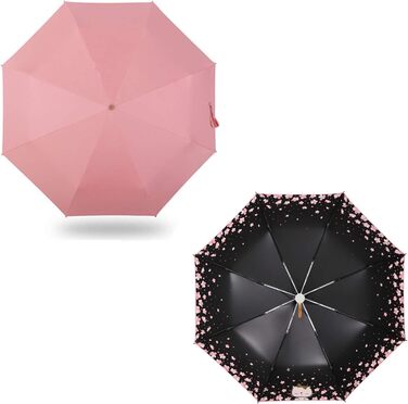 Зонт компактний та складаний з UV-захистом, переносний від Voy Lady – Рожевий, з квітковим малюнком (кіт) – діаметр 96 см