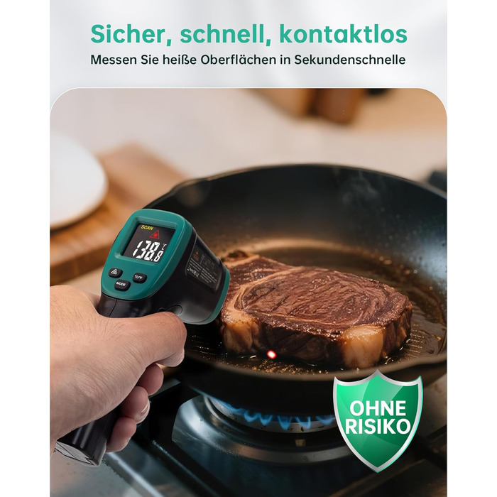 Інфрачервоний термометр ERICKHILL -50℃~800℃: безконтактний лазерний вимірювач температури з LCD-дисплеєм, регульована емісійність. Підходить для приготування їжі, грилю, заморожування, промисловості.