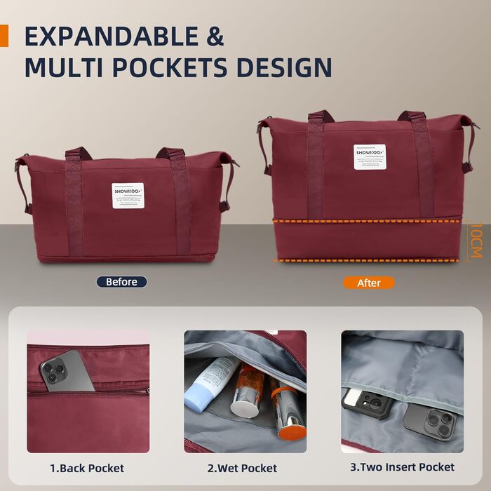 Набір валіз SHOWKOO 5 в 1: жорсткий корпус, ABS+PC, розширюваний, з TSA-замком, ручна поклажа, з сумкою та косметичкою - Червоний