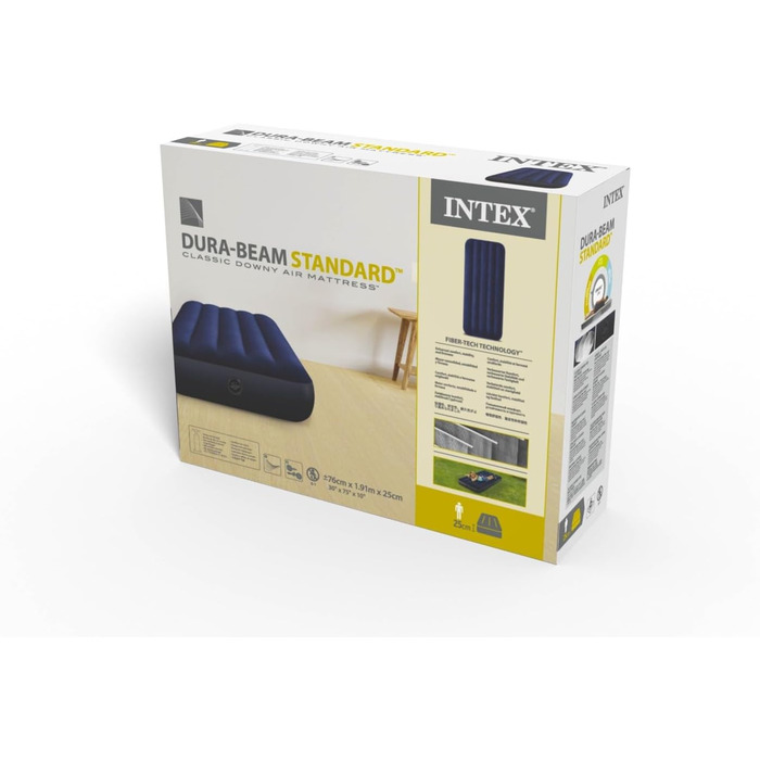 Надувний матрац Intex Classic Downy Blue Dura-Beam Twin, блакитний, 191 x 99 x 25 см