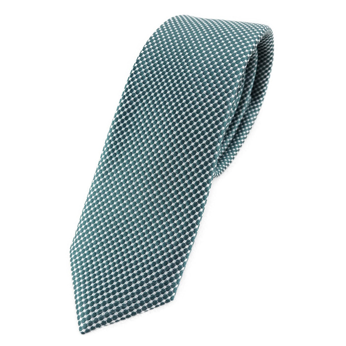Краватка TigerTie шовкова вузька з крапками (Зелений Петроль, Срібло) - дизайнерська краватка