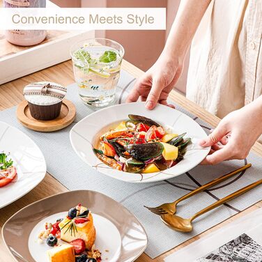 VEWEET Набір посуду 'Нікіта' з порцеляни, 24 частини | Сервіз включає миски, десертні тарілки, тарілки для їжі та супові тарілки | Посуд для 4-12 осіб