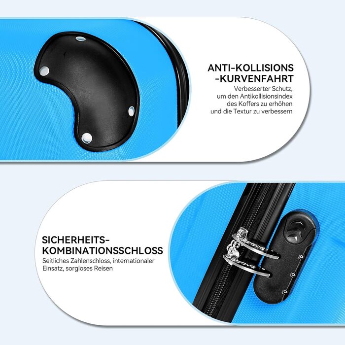 Чохол-валіза Beibye: валіза-роликовий багаж з кодовим замком, 4 колеса (Чорний, Цяново-синій, Набір валіз)