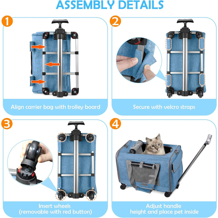 Переноска для тварин ALLSOPETS з колесами для котів та собак, блакитна