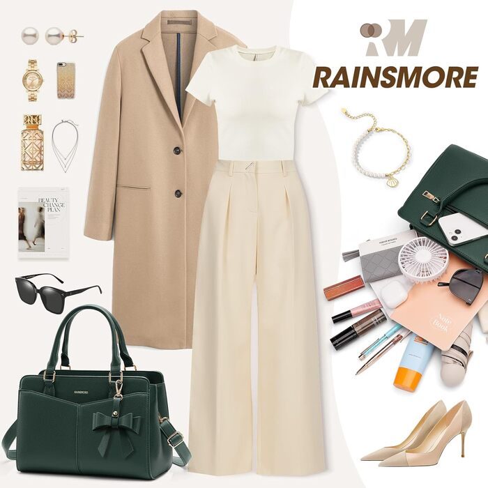 Сумка жіноча RAINSMORE середнього розміру з екошкіри, зелена: сумка-тоут, сумка на плече, ручна сумка