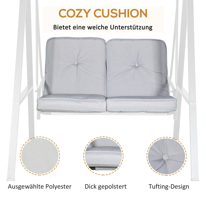 Outsunny Hollywood 2-Seater Garden Swing with Adjustable Canopy, Cushions, Swing Bench with a 220 kg (485 lbs) Weight Capacity, for Garden, Balcony, Grey, 145 x 116 x 172 cm | Aosom