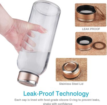 SHOW INGENUITY 1.5 Liter / 1.5L Glass Drinking Bottle with Neoprene Sleeve, 1500ml Borosilicate Glass Water Bottle with Stainless Steel Lid, BPA-Free Glass Bottle