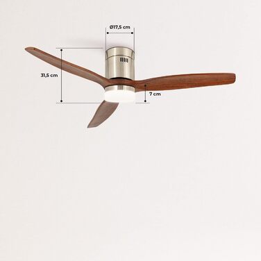 Вентилятор стельовий WINDCALM M/ з підсвічуванням, Нікель, колір дерева, Ø132см, 40W, DC-двигун, таймер, пульт, літньо-зимовий режим