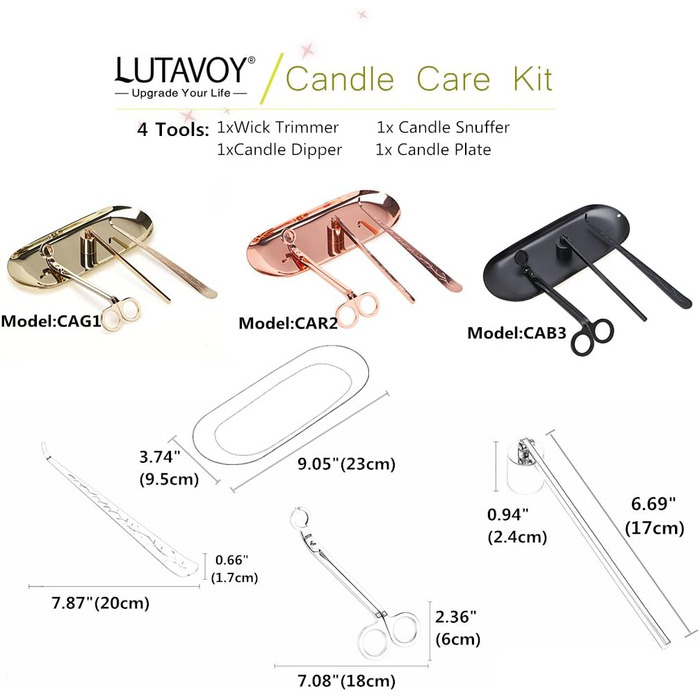LUTAVOY Candle Accessory Set, Wick, Trimmer, Wick Dipper, Candle Snuffer, Storage Tray, 4 Pack Candle Care Set, Gift for Candle Lovers (CAG1 – Gold)