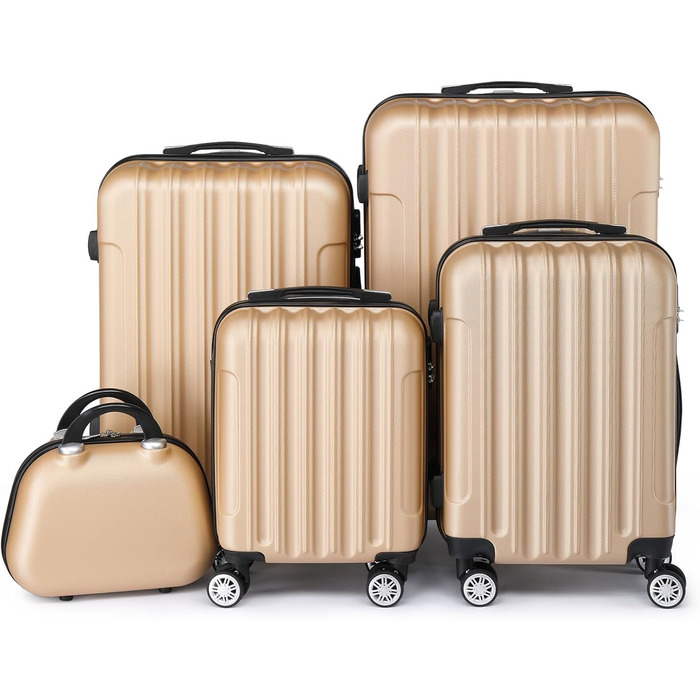 Набір валіз LEADZM 5 в 1: дорожній набір з косметичною сумкою, жорсткі валізи-троліки з ABS, телескопічний ручка, ручна поклажа (шампань)
