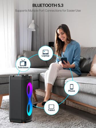 Портативна караоке-машина з Bluetooth, 2 мікрофонами, світлодіодним підсвічуванням та підтримкою USB/TF/Rec/FM/AUX