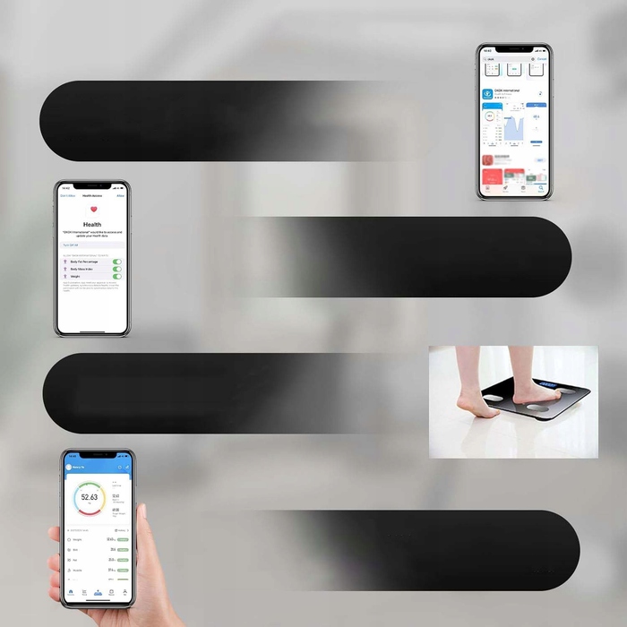 Електронні ваги для ванної з Bluetooth, чорне скло, до 180 кг
