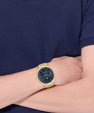 Годинник чоловічий Lacoste Boston Chronograph кварцовий з шкіряним або металевим браслетом (Золото-Синій, Метал)