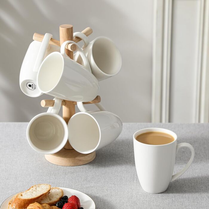 MALACASA Coffee Mugs Set of 6, Porcelain 560ML Mug Set, Large Modern Coffee Cups with Handle for Tea, Juice, Latte, Cappuccino, Hot Chocolate. Dishwasher and microwave safe, REG White Series