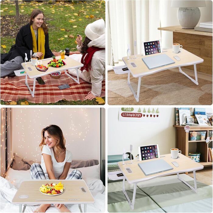 Складаний столик для ноутбука з USB-портом, білий аhorn – для їжі, читання та роботи в ліжку
