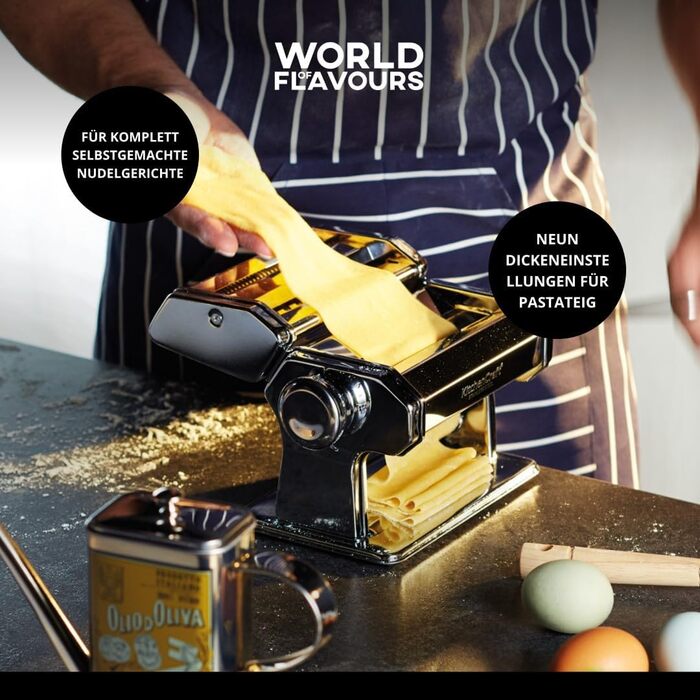Машина для пасти KitchenCraft World of Flavours, механічна, 9 режимів товщини, італійський дуплексний ніж, нержавіюча сталь, срібляста
