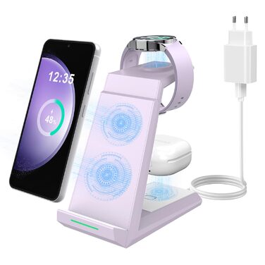 Бездротова зарядка 3-в-1 для Samsung Galaxy: годинники, навушники, смартфони (фіолетовий)