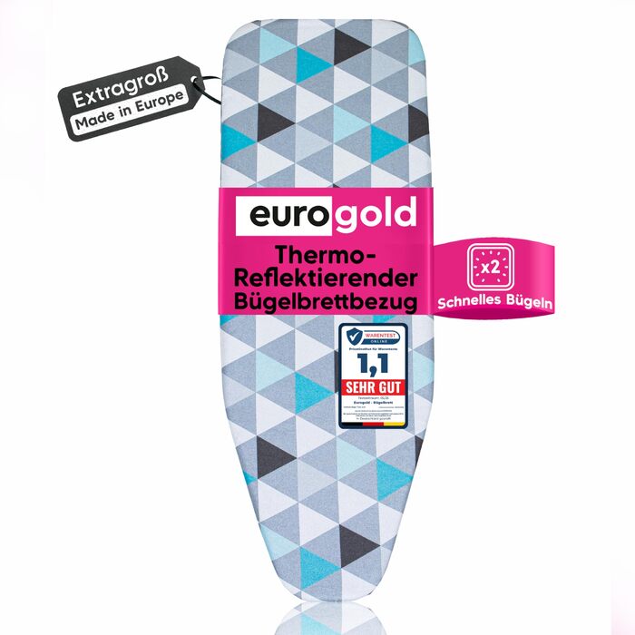 Чохол для прасувальної дошки Eurogold Triangles Laguna L-XL, бавовна, з металізованим покриттям, для парогенераторів, з гумкою, виготовлено в Європі