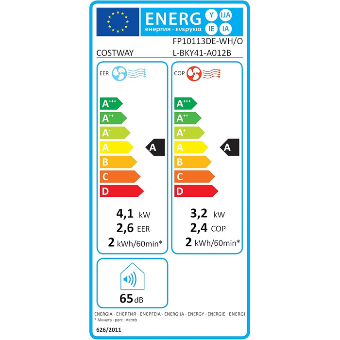 Мобільний кондиціонер COSTWAY 14000 BTU з виносним шлангом. 5-в-1: охолодження, обігрів, осушення, вентиляція, нічний режим. Для приміщень до 135 м³, пульт/додаток, таймер 24h, 4100W, ≤57dB, білий