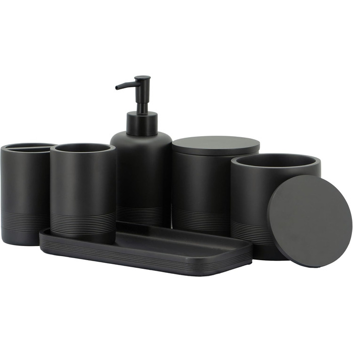 Набір аксесуарів для ванної кімнати ZCCZ 6 предметів – органайзер для ванної з тримачем для зубних щіток, дозатором мила, поличкою для косметики та 2 тримачами для ватних паличок – Сучасна чорно-матова декор для ванної кімнати