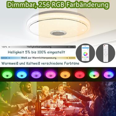 Світлодіодна стельова лампа 48W з Bluetooth-динаміком, діммована, зоряне небо, RGB, керування пультом або через додаток, музика, для спальні та дитячої кімнати