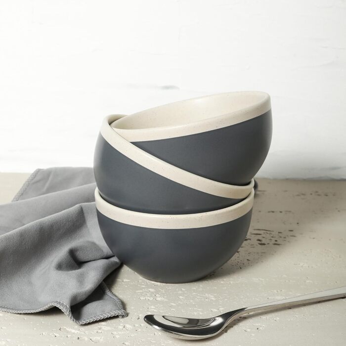 Набір посуду Stone Lain Serenity Steingut, 16 предметів (сервіз на 4 особи), темно-сірий та кремовий, придатний для миття в посудомийній машині та використання в мікрохвильовій печі