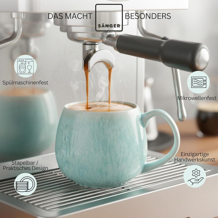 Набір кавових чашок з блюдцем Sängер (8 шт.), 160 мл, кераміка, кремовий колір, для 4 осіб, преміум-якість