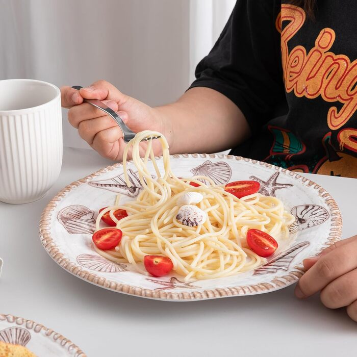 Набір посуду з меламіну, 12 предметів: тарілки та миски для 4 осіб, неб'ючий посуд, ідеально для кемпінгу, RV, BPA-free, придатний для миття в посудомийній машині (Antikes Ozean)