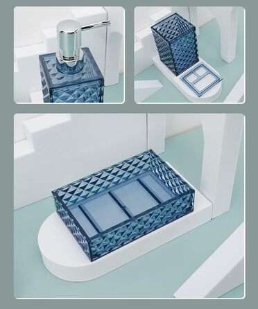 Набір аксесуарів для ванної кімнати блакитного кольору (4 шт.), багатофункціональний органайзер для раковини, пластиковий набір, тримач для зубних щіток, мильниця-дозатор, мильниця для подарунку